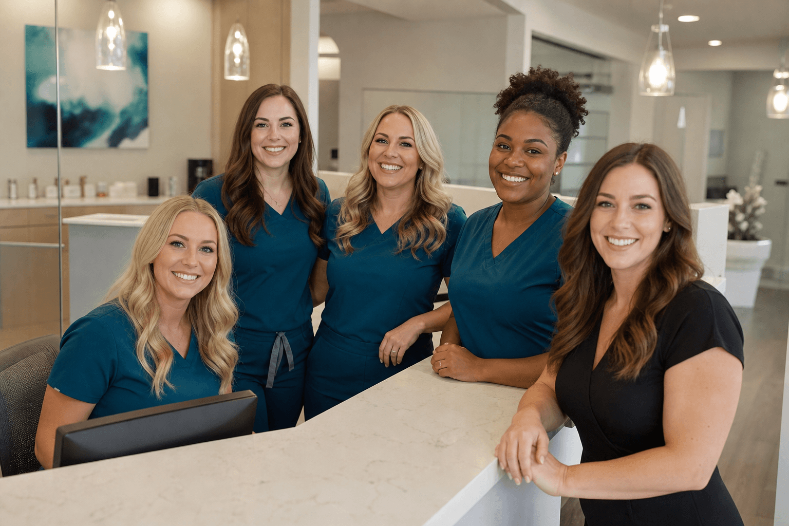 The Oasis Orthodontics team welcoming patients at the clinic reception desk