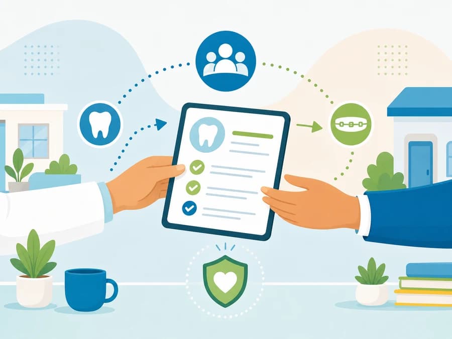 Illustration of a careful dental referral handoff