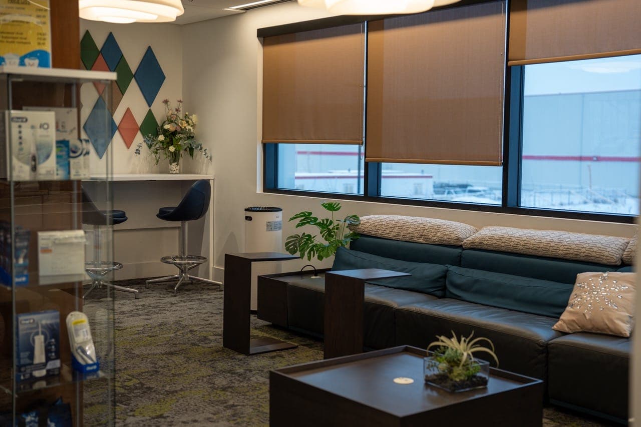 Comfortable lounge seating in the waiting area