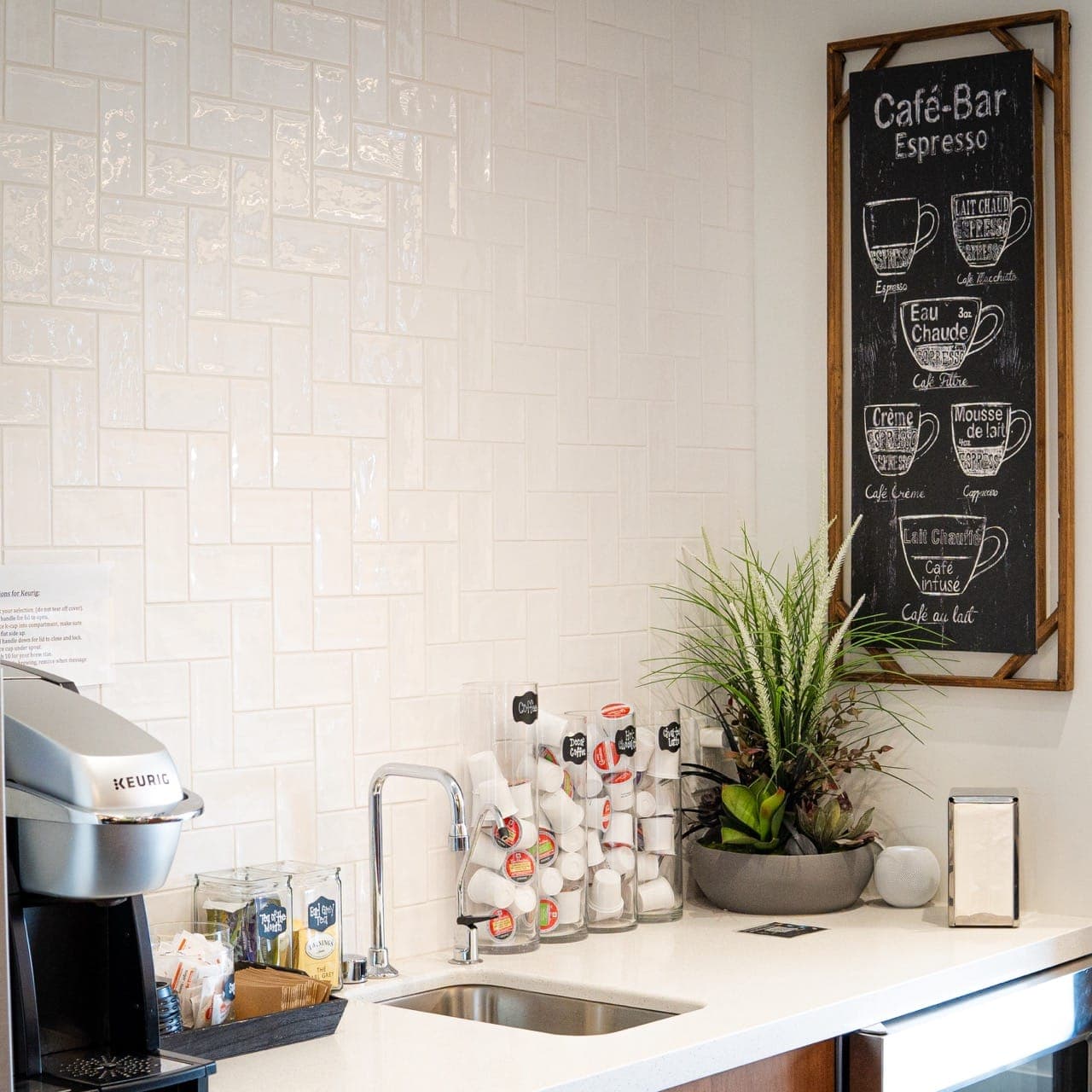 Café bar with a coffee machine and an espresso menu board